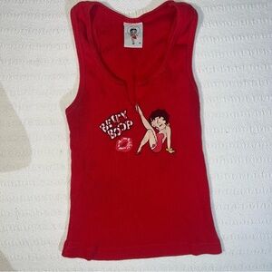 Vintage 1998 Betty Boop Kisses Graphic Tank Top Size S Red Y2K Cotton Cartoon